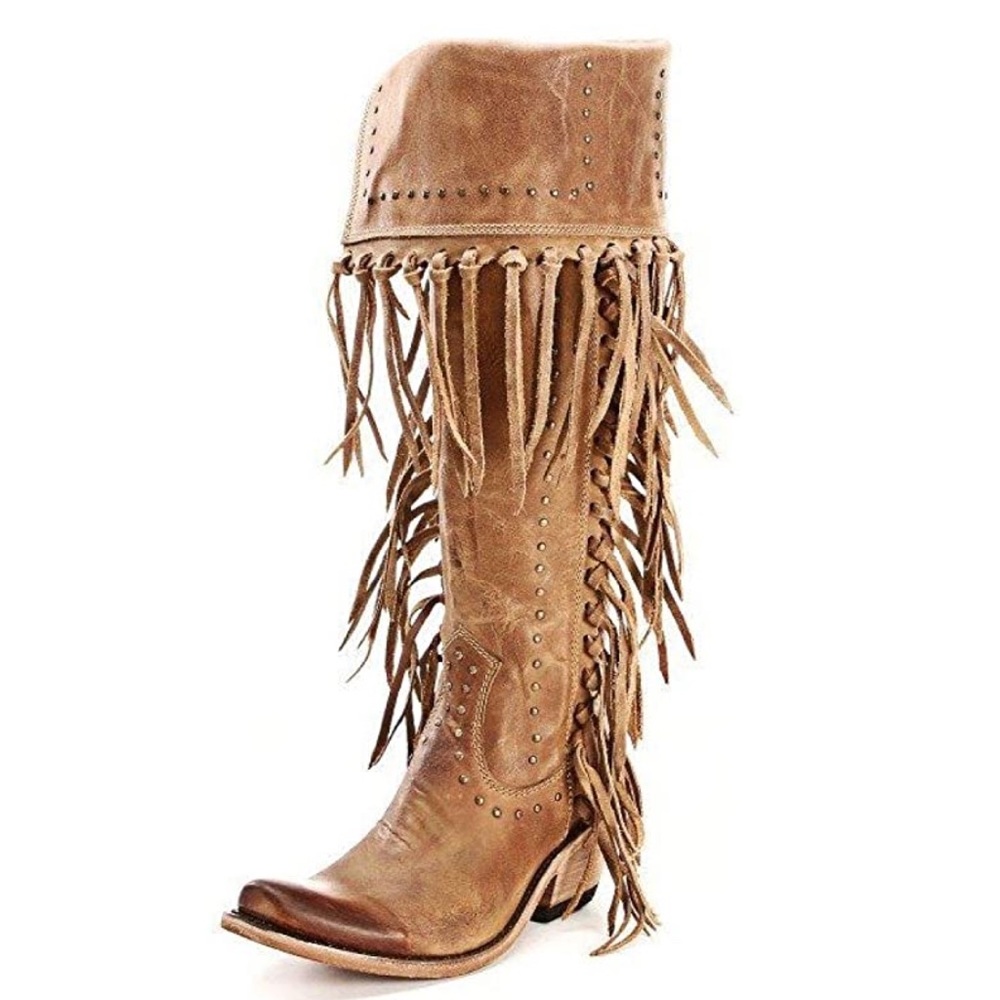Liberty Black Tall Fringe Zipper Boot - Brown